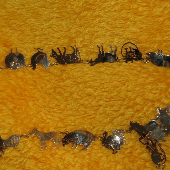 AMAZING-BARNYARD-NECKLACE-LINKS-PIG-HORSE-COW-SHEEP-GOLD-WILD BRYDE-UNIQUE! - Picture 9 of 13